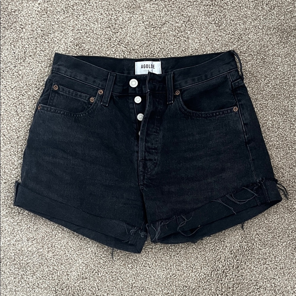 Agolde Black High-Waist Button-Fly cuffed Denim Shorts